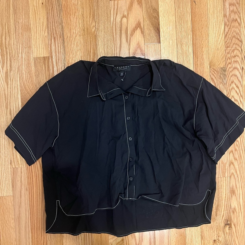 Laundry by Shelli Segal Black Short-Sleeve Button Shirt Large NWOT